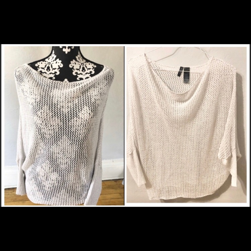 Bisou Bisou Parisian White Netted Bat Sleeve Top S